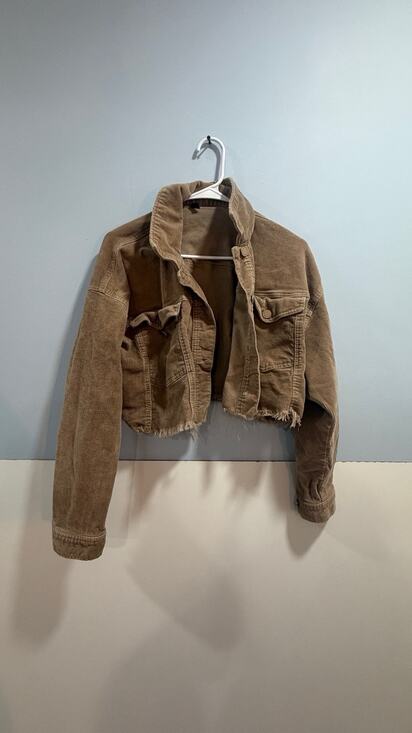 Black Label Jackets & Blazers - BLACK LABEL Tan CORDUROY Cut-Off Hem BUTTON-UP Cropped CUTE CASUAL Jacket Sz L